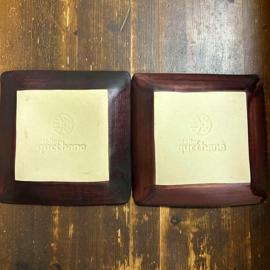 沖縄 やちむん アトリエクッチャネ 作家 ヤギ 角皿 2枚セット パン皿